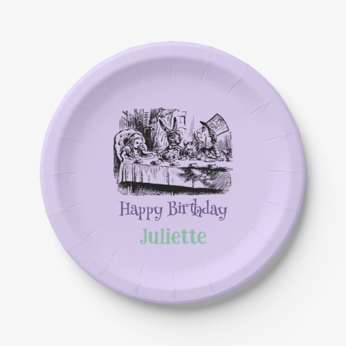 Lavender Happy Birthday Alice Wonderland Paper Plates