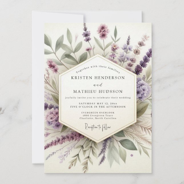 Lavender Hazy Botanical Wedding Invitation (Front)