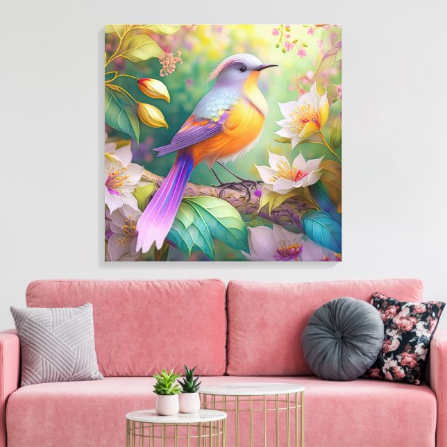 Lavender Headed Orange Breasted Fantasy Bird Canvas Print (Insitu(LivingRoom))