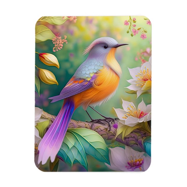 Lavender Headed Orange Breasted Fantasy Bird Magnet (Vertical)