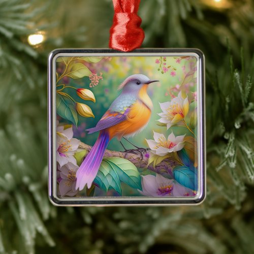Lavender Headed Orange Breasted Fantasy Bird Metal Ornament