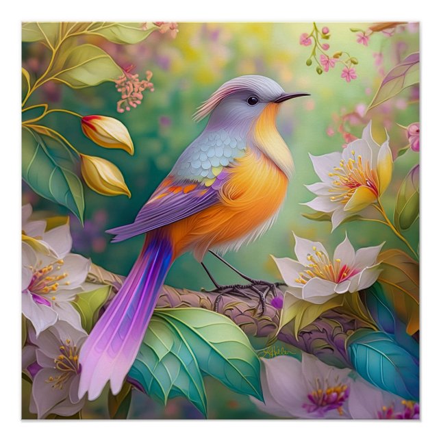Lavender Headed Orange Breasted Fantasy Bird Poster (Front)