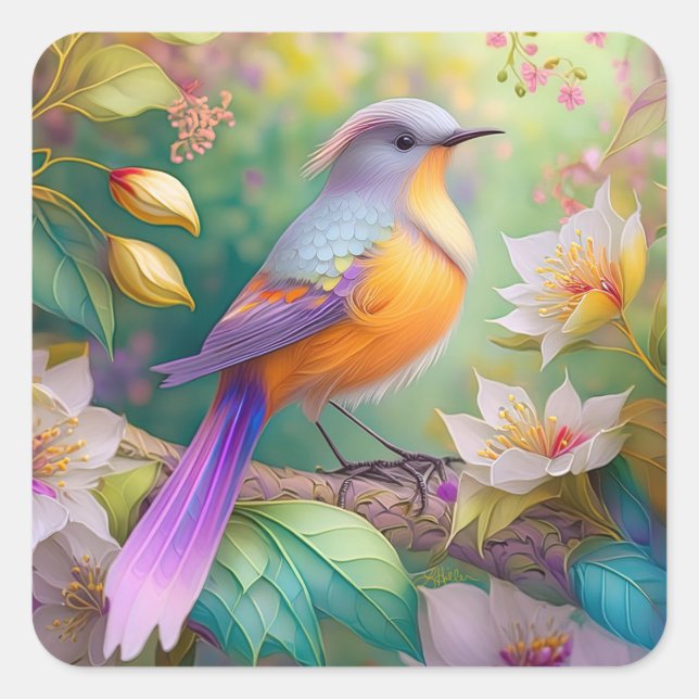 Lavender Headed Orange Breasted Fantasy Bird Square Sticker (Front)