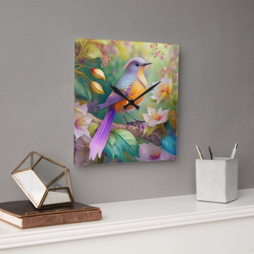 Lavender Headed Orange Breasted Fantasy Bird Square Wall Clock