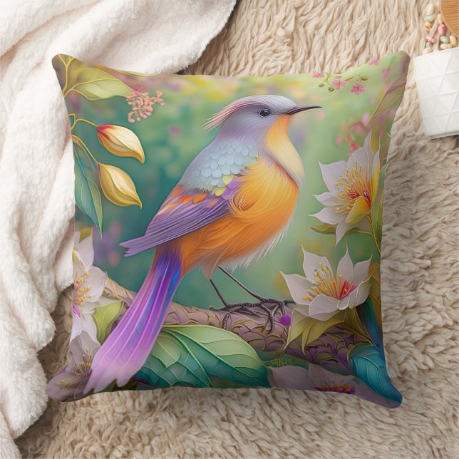 Lavender Headed Orange Breasted Fantasy Bird Throw Pillow (Blanket)