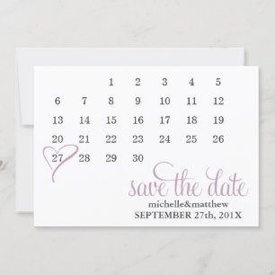 Lavender Heart Calendar Wedding Save the Date
