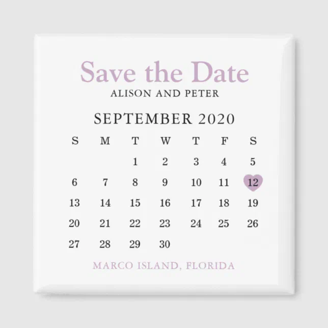 Lavender Heart Calendar Wedding Save The Date Magnet Zazzle 8244