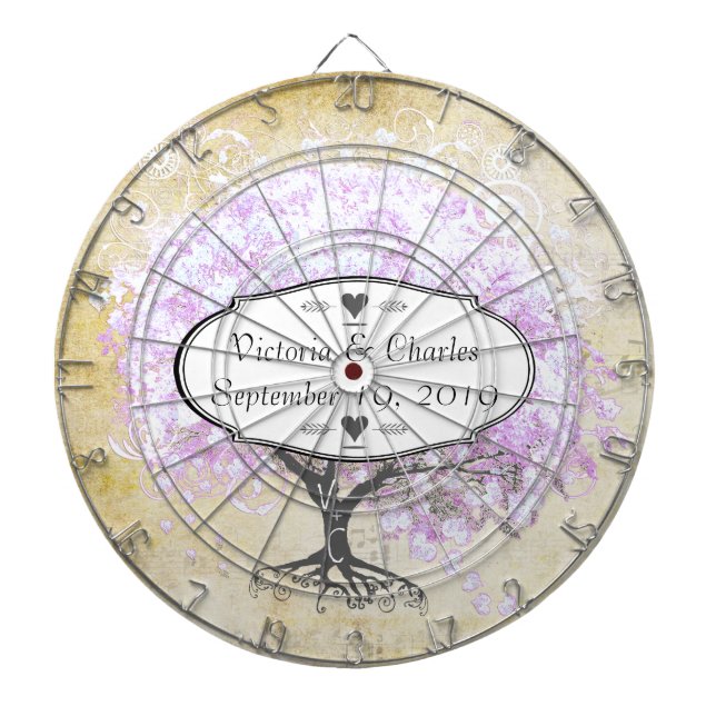 Lavender Heart Leaf Tree Wedding Dart Board (Front)