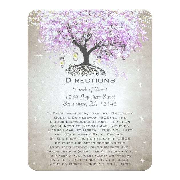 Lavender Heart Leaf Tree Wedding Direction Cards