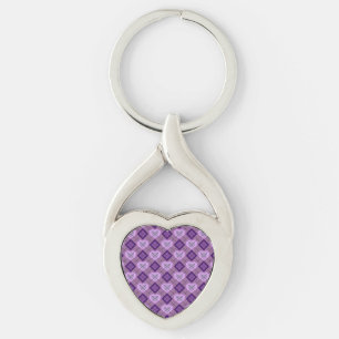 Lavender Heart Purple Diamond Argyle Pattern Keychain