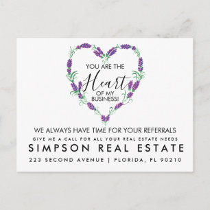 Lavender Heart Real Estate Referral Announcement  Postcard