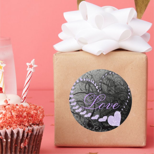 Lavender Heart Swirls - - Classic Round Sticker (Party)