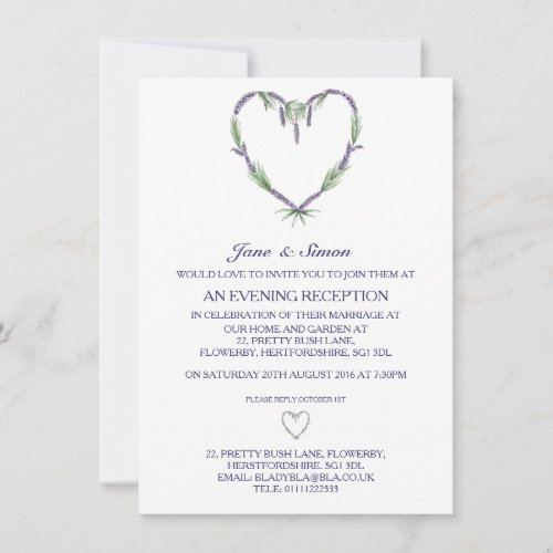 Lavender Heart Wedding Evening Invitation