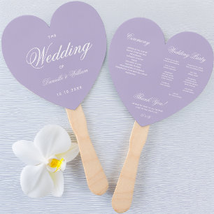 Lavender Heart Wedding Program Purple White Script Hand Fan