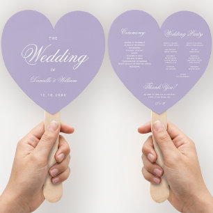 Lavender Heart Wedding Program Purple White Script Hand Fan