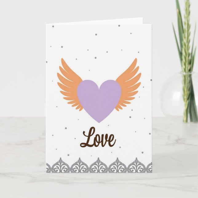 Lavender Heart Wings Love Card (Front)