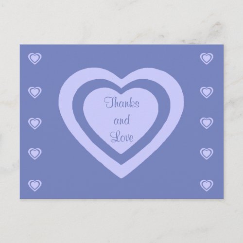 Lavender Hearts Cornflower Blue Wedding Thank You Postcard