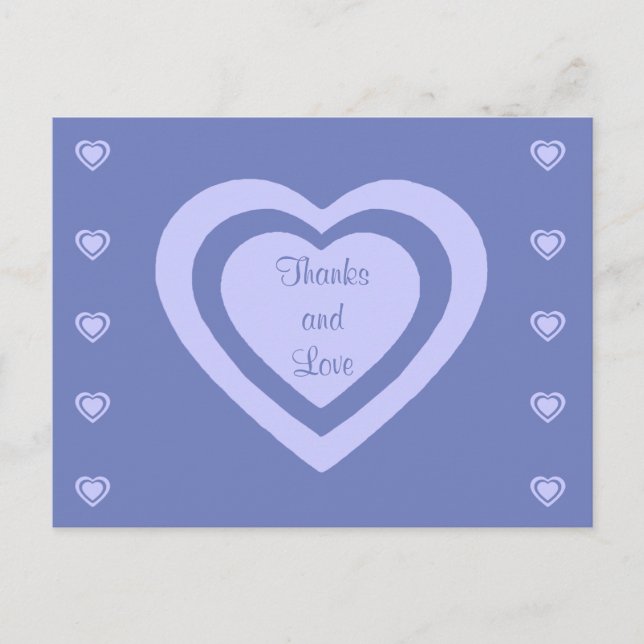 Lavender Hearts Cornflower Blue Wedding Thank You Postcard (Front)