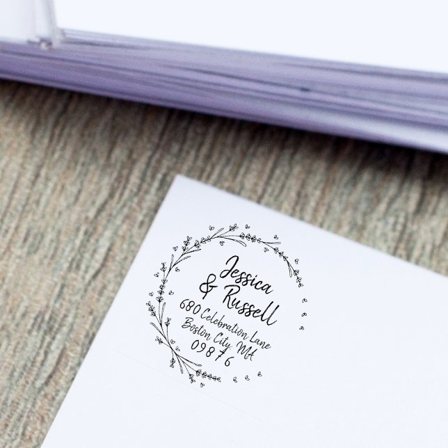 Lavender Hearts Wreath Address Self-inking Stamp (Creator Uploaded)