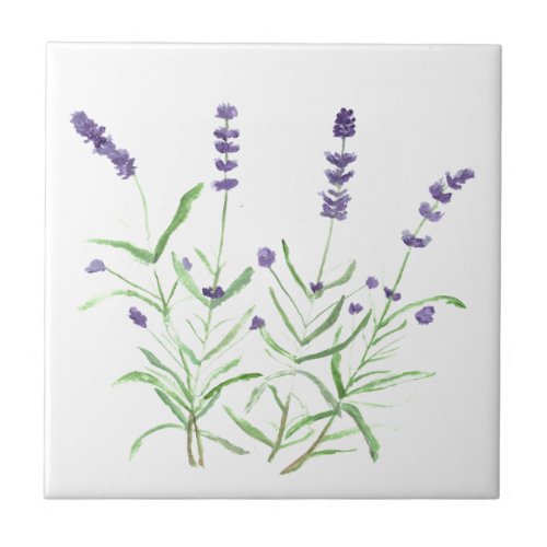 Lavender herb botanical flowers purple watercolor ceramic tile