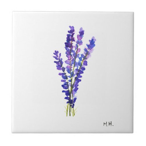 Lavender herb botanical flowers purple watercolor  ceramic tile