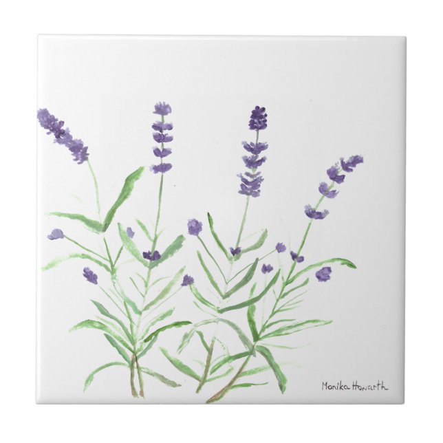 Lavender herb botanical plants flowers purple chic ceramic tile (Front)