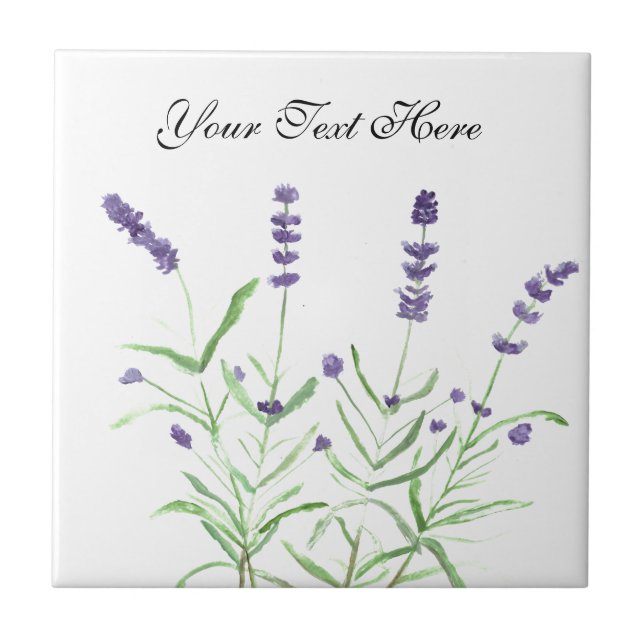 Lavender herb botanical plants flowers purple chic ceramic tile (Front)