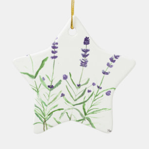 Lavender herb botanical watercolor purple green ceramic ornament