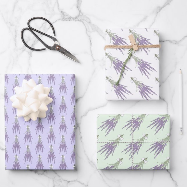 Lavender Herb Flower Bundle Patterns Wrapping Paper Sheets (Front)