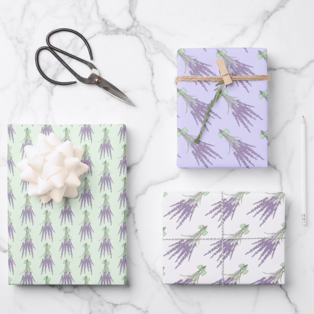 Lavender Herb Flower Bundle Patterns Wrapping Paper Sheets (Front)