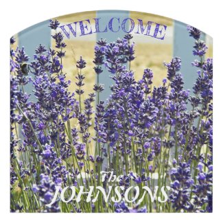 Lavender Herb Garden with Family Name Welcome Door Sign