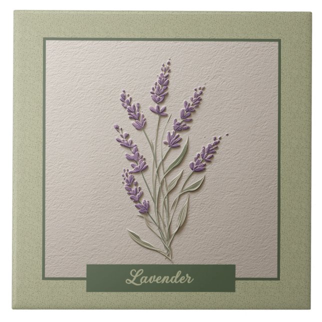 Lavender Herb Kitchen Purple Faux Relief Ceramic Tile (Front)