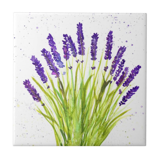 Lavender herb Plant Watercolor Rustic Kitchen Ceramic Tile (Front)