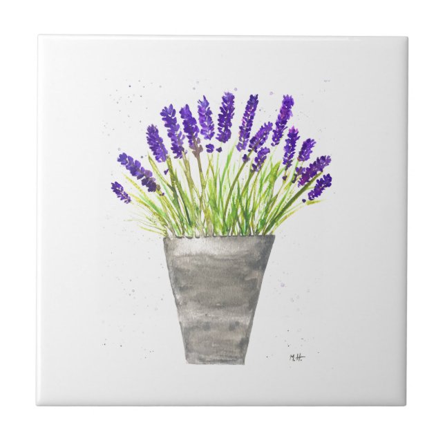 Lavender herb pot plant Rustic Purple Kitchen Ceramic Tile (Front)