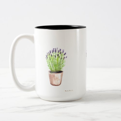 Lavender herb pot plant rustic purple Two_Tone coffee mug