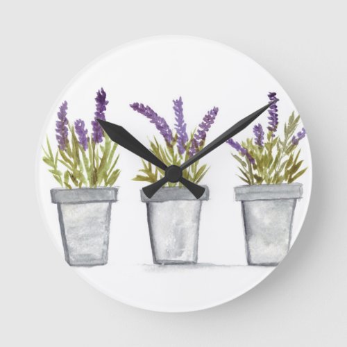 Lavender herb pots round clock
