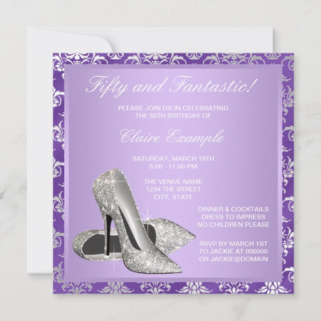 Lavender High Heels Womans 50th Birthday Invitation (Front)