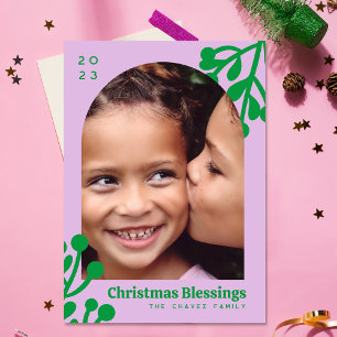 Lavender Holly Berries Christmas Photo Arch Holiday Card