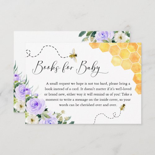 Lavender Honey Bee Baby Shower Books For Baby Enclosure Card