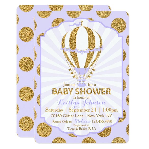 Lavender Hot Air Balloon Baby Shower Invitation