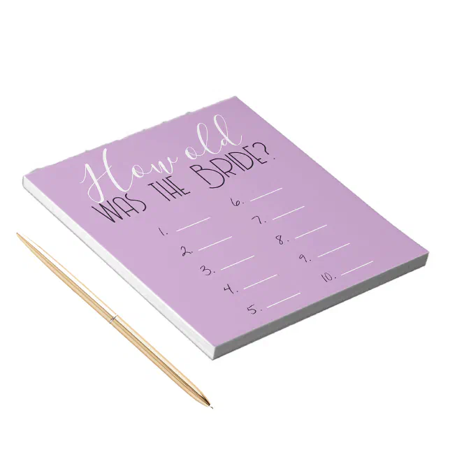 Lavender How Old Was The Bride Game Answer Sheet Notepad | Zazzle
