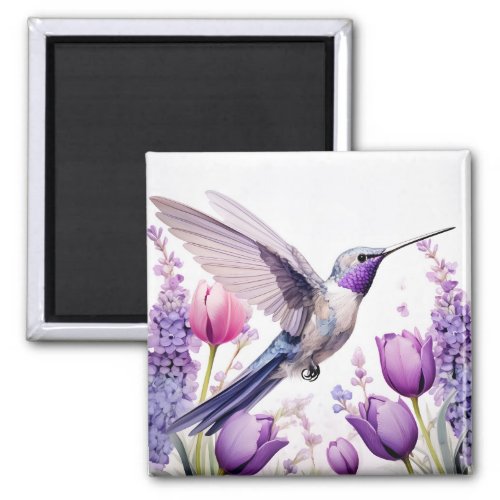 Lavender Hummingbird Illustration Magnet