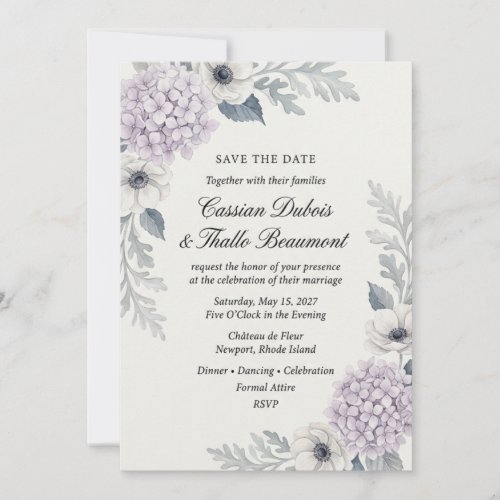 Lavender Hydrangea & Anemone Botanical Elegant  Invitation
