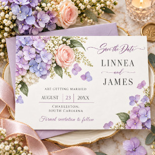 Lavender Hydrangea Blush Rose Elegant Wedding Save The Date