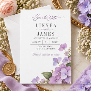 Lavender Hydrangea Blush Rose Elegant Wedding Save The Date