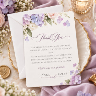 Lavender Hydrangea Blush Rose Elegant Wedding Thank You Card
