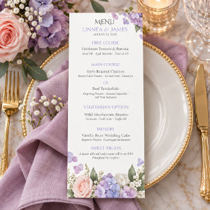 Lavender Hydrangea Blush Rose Wedding  Menu