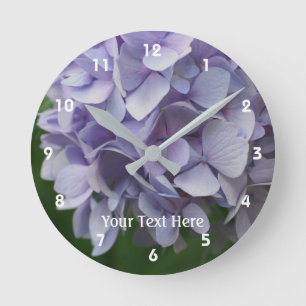 Lavender Hydrangea Flower Petals Personalized Round Clock