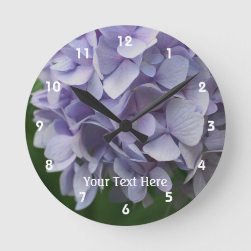 Lavender Hydrangea Flower Petals Round Clock