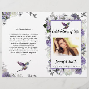 Lavender Hydrangea Hummingbird Funeral Flyer